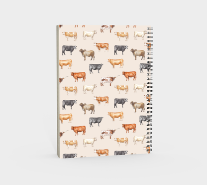 Beef Cows Spiral Bound Notebook/Sketchbook in Cream