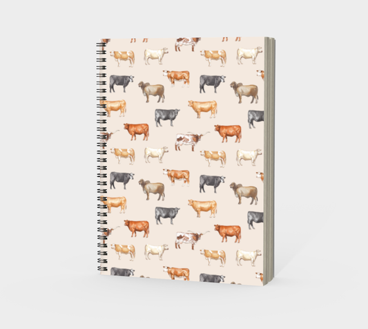 Beef Cows Spiral Bound Notebook/Sketchbook in Cream