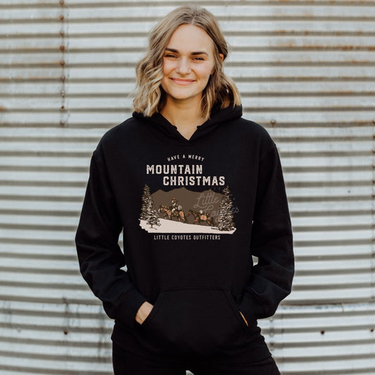 *Pre-Order* Mountain Christmas” Adult Hoodie in Black