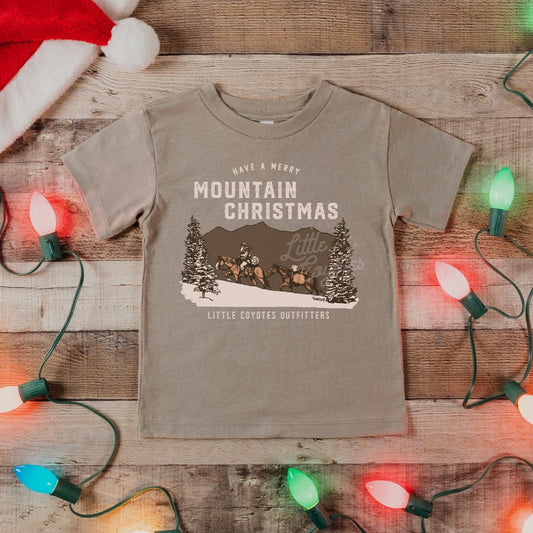 *Pre-Order* “Mountain Christmas” Kids Graphic Tee in Stone