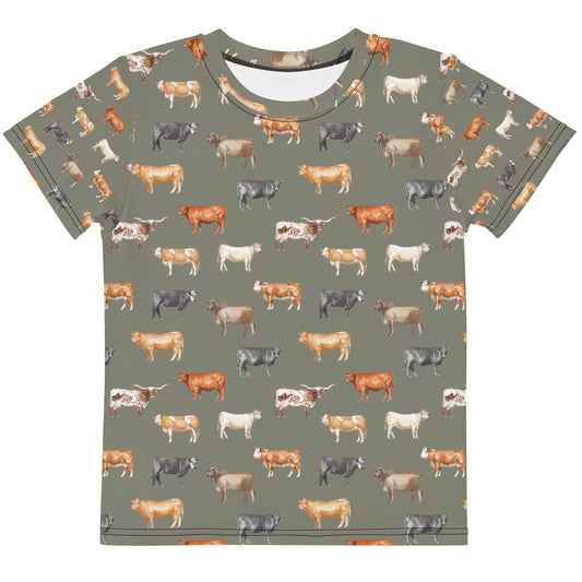 Beef Cows Little Kids Tee in Army Green